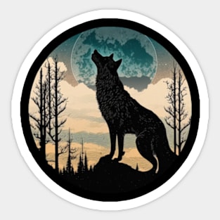 wolf looking to the moon Sticker